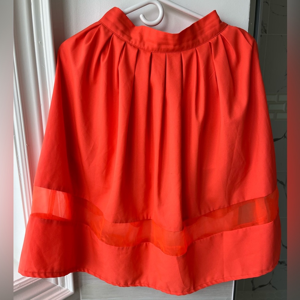 Neon Orange Pleated Circle Skirt with a Mesh Panel